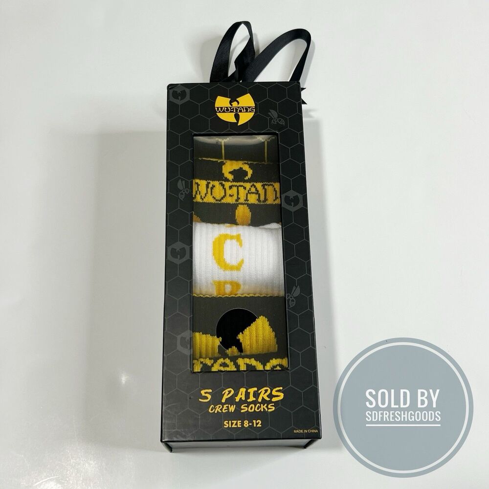Wu Tang Clan Licensed Crew Socks Gift Pack 5 Pairs Size 8-12